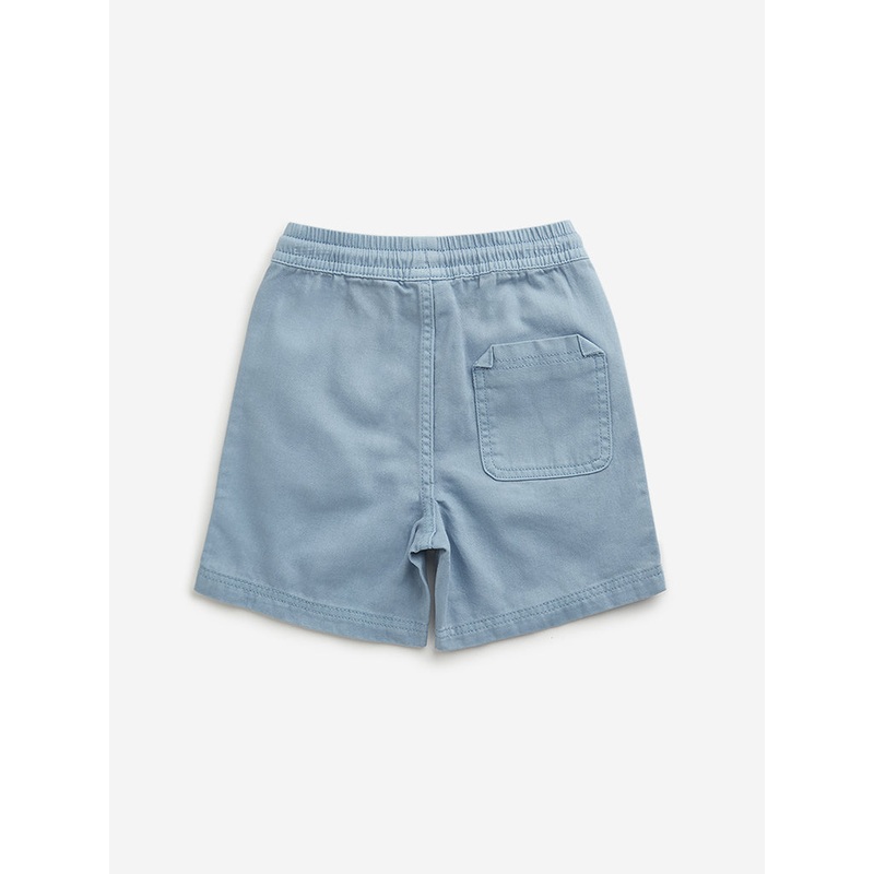 HOP Kids Light Blue Relaxed Fit Mid Rise Cotton Shorts