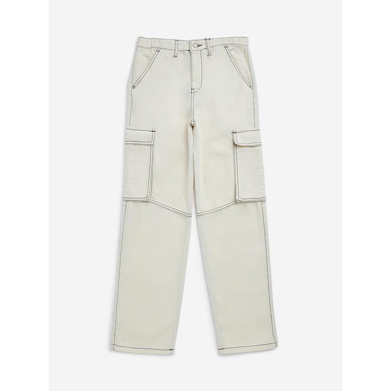 Y&F Kids Off-White Mid-Rise Cotton Pants