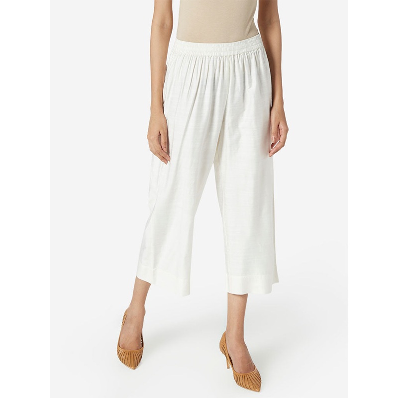 Zuba Off White Slim Fit Cropped Palazzos