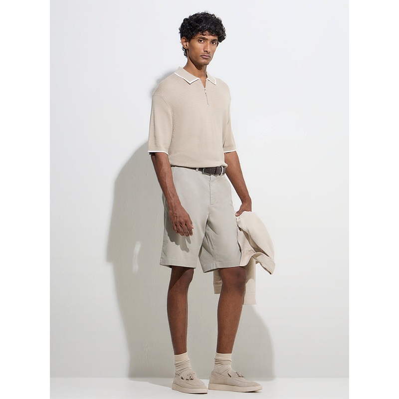 Ascot Beige Relaxed-Fit Mid-Rise Cotton-Blend Shorts