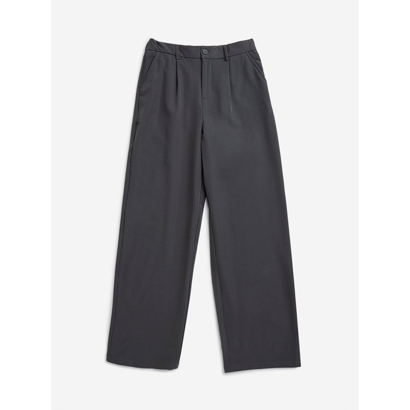 Y&F Kids Grey Solid Mid-Rise Korean Pants