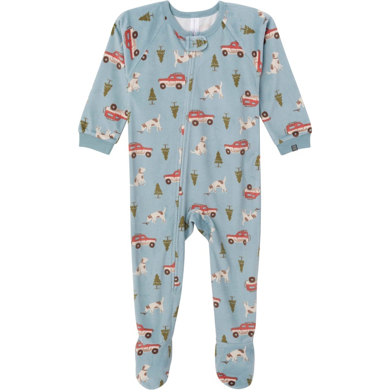 Infant and Toddler Boys Blue Camp Footed Fleece Pajamas