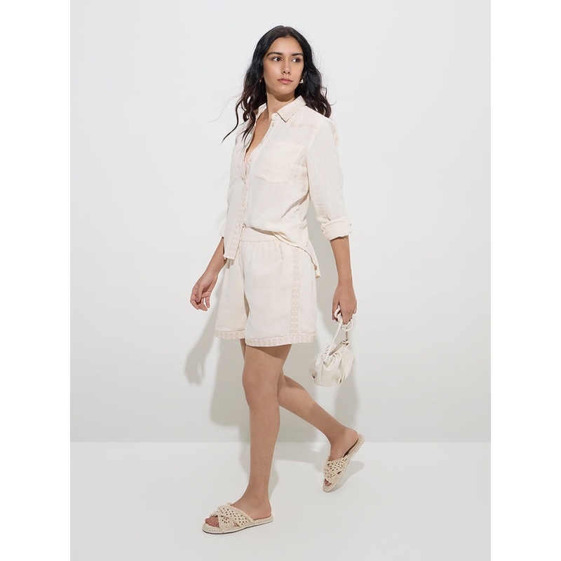 LOV Off-White Embroidered High-Rise Shorts