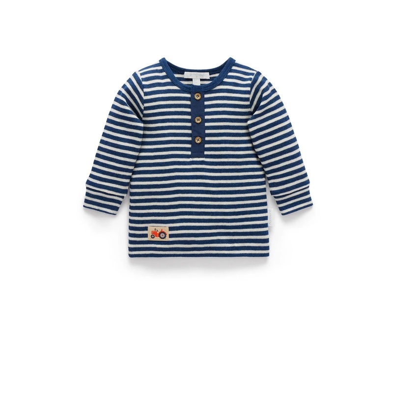 Purebaby – Henley Waffle Top | Blueberry Stripe