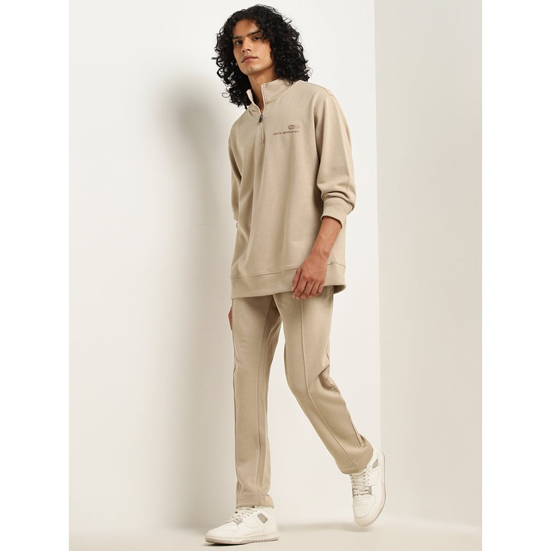 Studiofit Beige Relaxed-Fit Cotton-Blend Track Pants LBNU253622059686