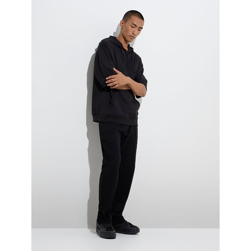 Studiofit Black Relaxed-Fit Mid-Rise Cotton-Blend Track Pants
