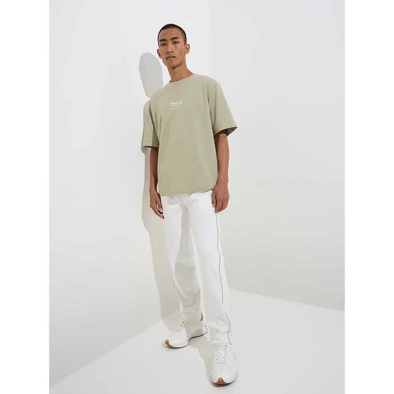 Studiofit White Relaxed-Fit Mid-Rise Cotton-Blend Track Pants LBNU253622050510