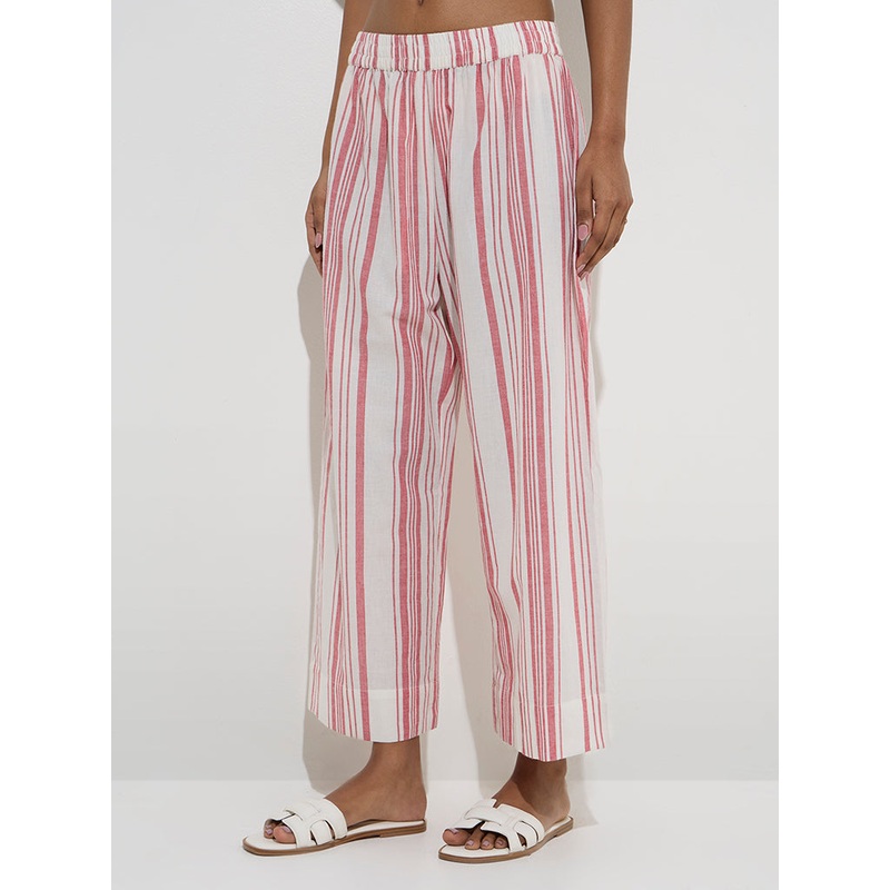 Utsa Red Stripe Printed Cotton Ethnic Pants
