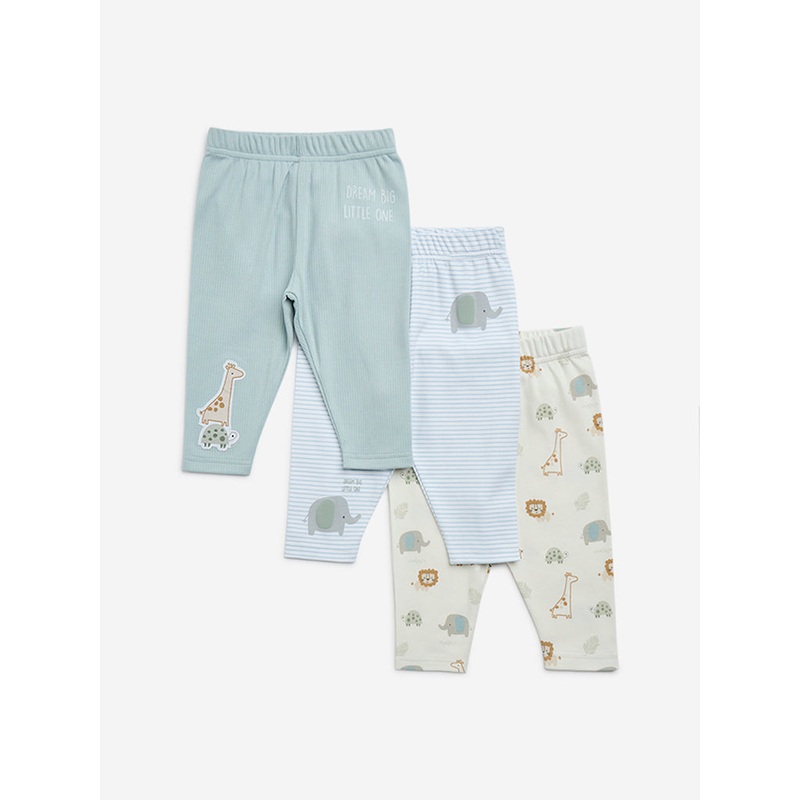 HOP Baby Mint Printed Cotton Pants – Pack of 3