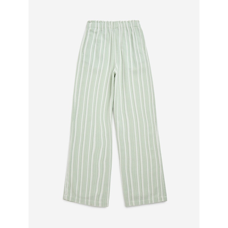 Y&F Kids Sage Striped Mid-Rise Cotton-Blend Pants