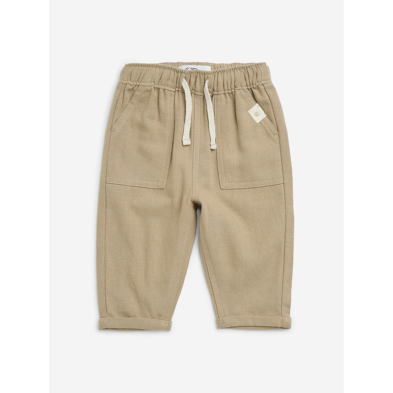HOP Baby Taupe Mid-Rise Cotton-Blend Pants