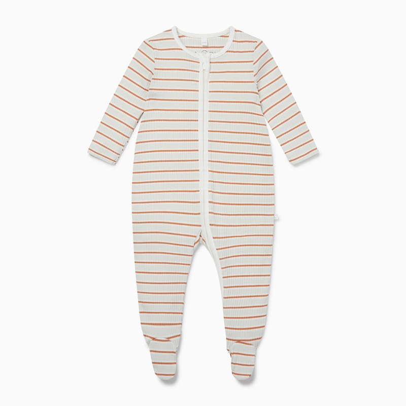 Mint Ribbed Stripe Zip-Up Sleepsuit