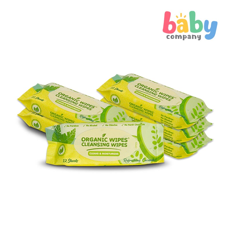 Organic Baby Cleansing Wipes Refreshing Cucumber Pack of 6 – 12s per pack
