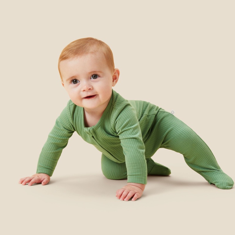 Moss Ribbed Clever Zip Sleepsuit
