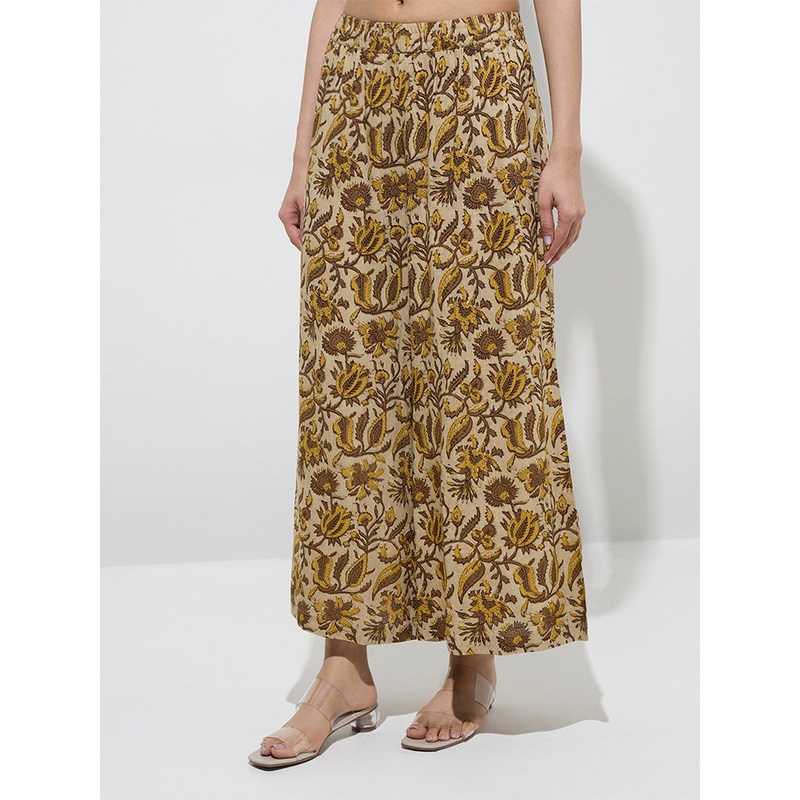 Utsa Mustard Foliage Pattern Palazzos