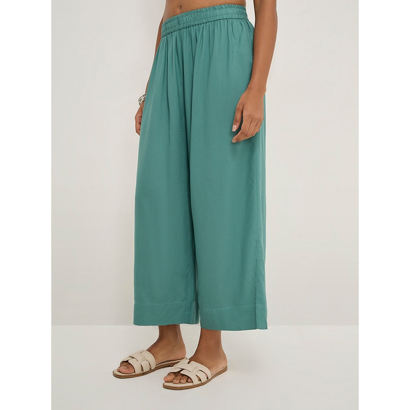 Utsa Teal Solid Ethnic Pants