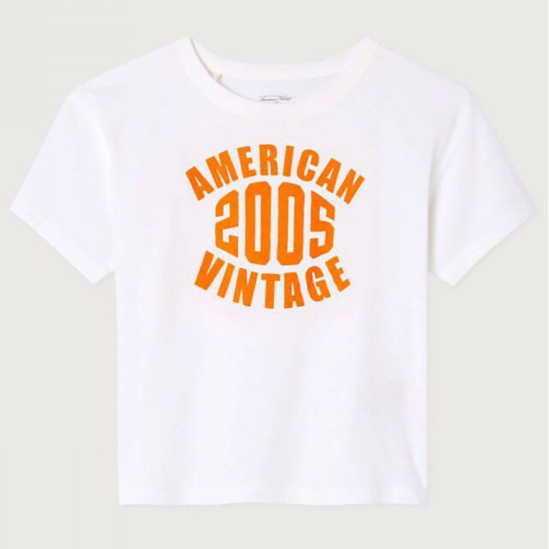 Gamipy Kid’s Round Neck T Shirt in White and Neon Orange by American Vintage