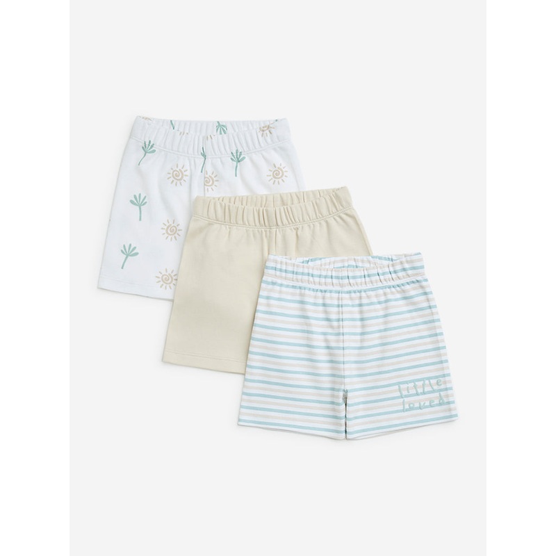HOP Baby White Printed Cotton Mid-Rise Shorts – Pack of 3