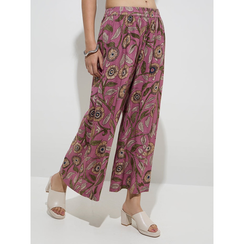 Utsa Pink Kalamkari-Printed Palazzos