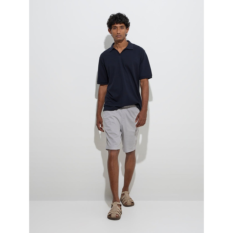 WES Casuals Grey Relaxed-Fit Mid-Rise Cotton-Blend Shorts