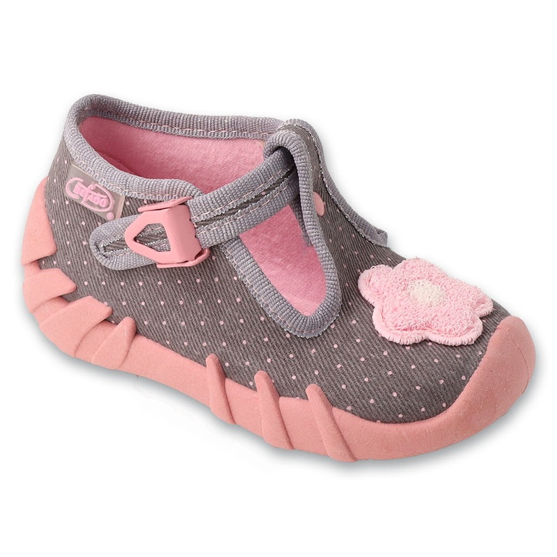 Befado Gray and Pink Daycare Slippers / Sneakers with Flower Patch – SPEEDY | 110P506N