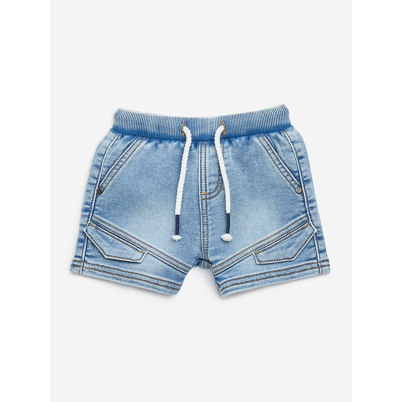 HOP Baby Blue Faded Mid-Rise Denim Shorts LBNU253622051612
