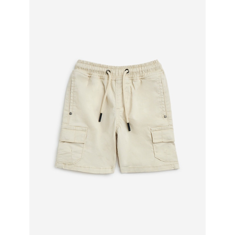 HOP Kids Beige Cargo-Style Mid-Rise Shorts