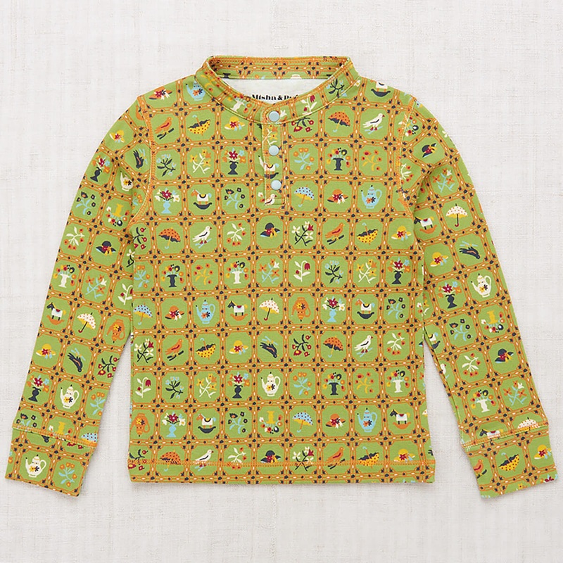 Long Sleeve Vintage Henley in Sprig Trellis by Misha & Puff