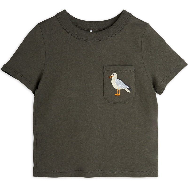 Seagull Embroidered T Shirt in Black by Mini Rodini