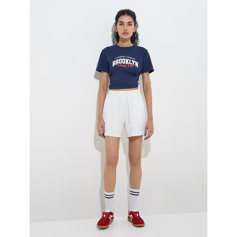 Studiofit White Solid High-Rise Shorts