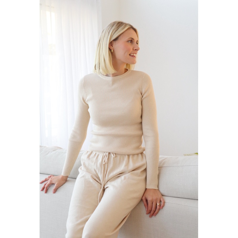 Ziggy Lou – Women’s Ribbed Top | Beige