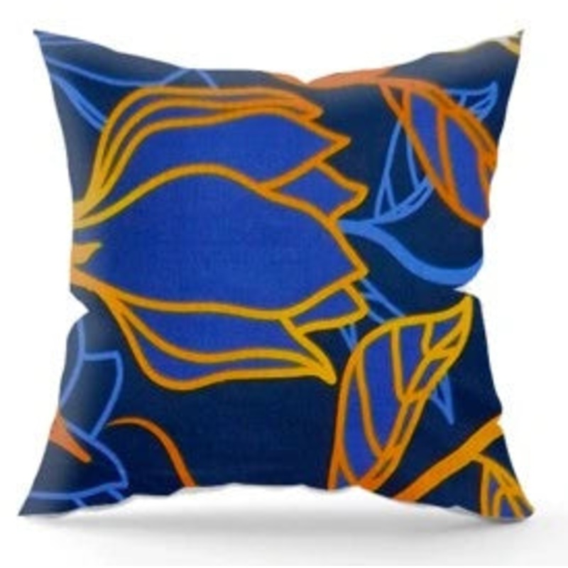 100% Cotton Dark Blue Pillowcase with Orange Flower – Poszewka na Poduszk Jasiek | IK-01