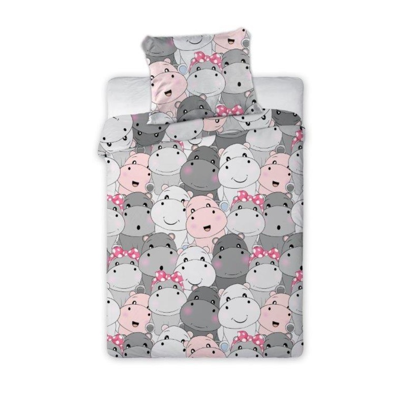 100% Cotton Kids’ Duvet Set with Hippo Pattern -100 x 135 cm | FAR-044