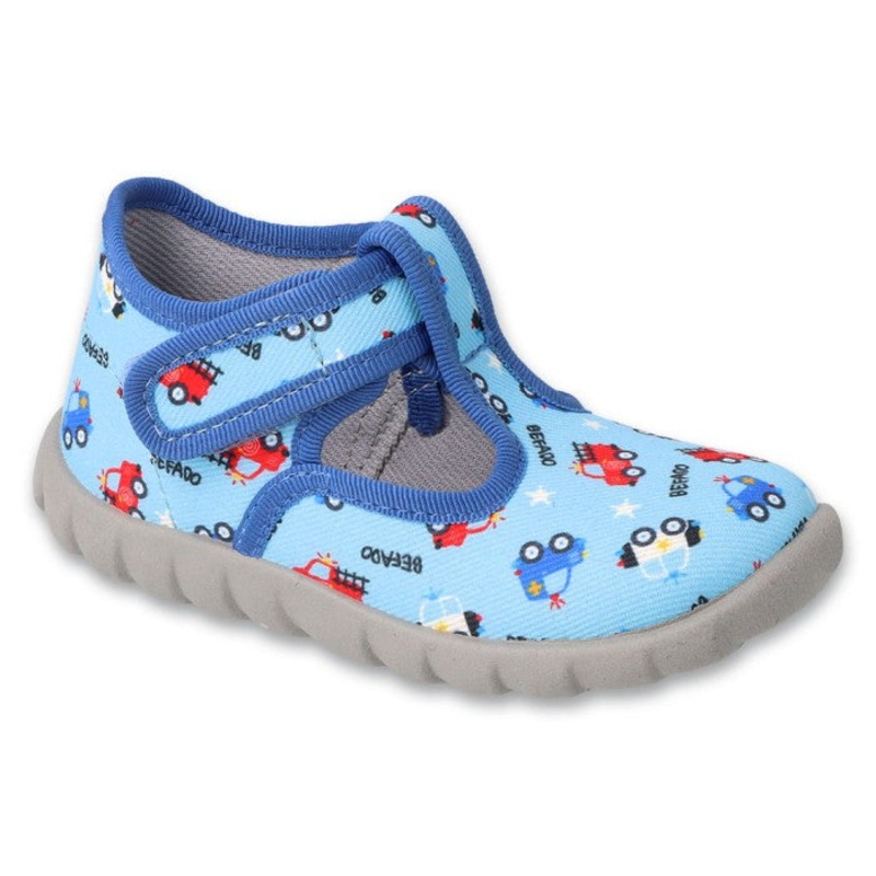 Befado Blue Daycare Slippers / Sneakers with Cars Pattern FLEXI | 628P021