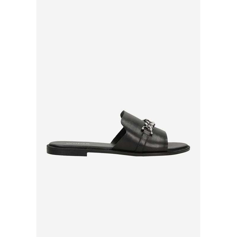 Wojas Urban Style Black Leather Slide Sandals with Chain | 74096-51