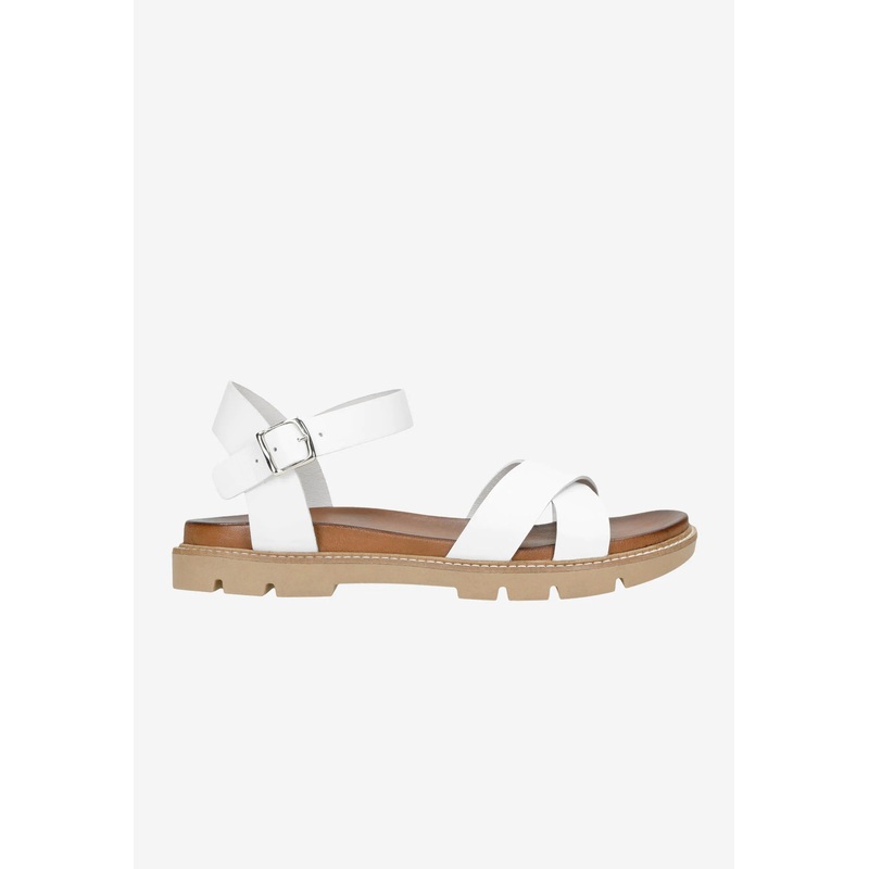 Wojas White Brown Leather Sandals with Single Strap | 76036-59