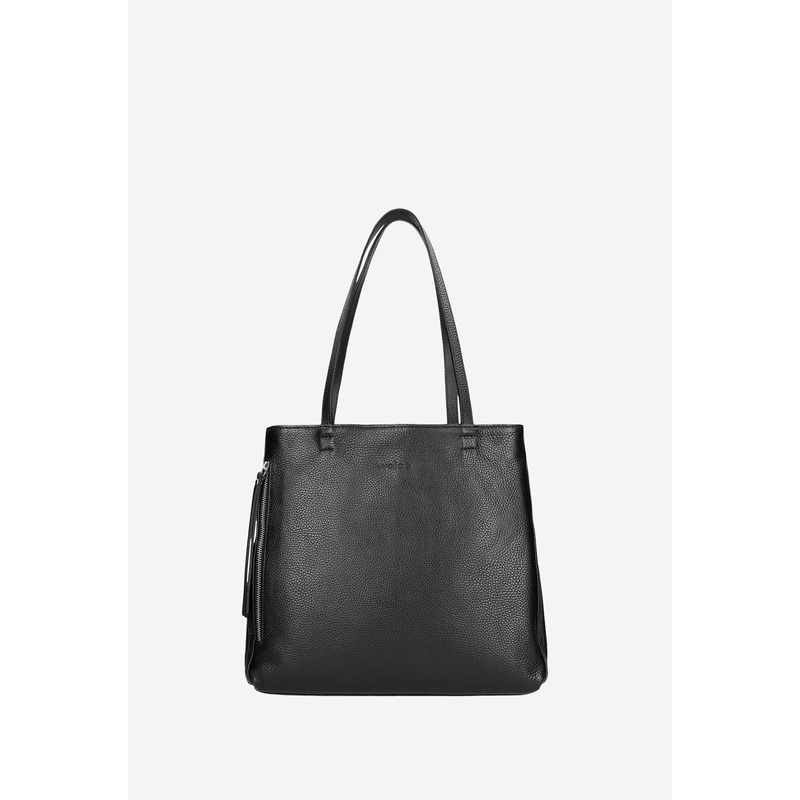 Wojas Women’s Double Zipper Black Leather Tote Bag | 8018851