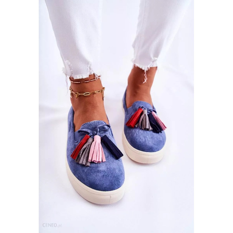 Women’s Blue Jeans Loafers with Decorative Tassels | CU215