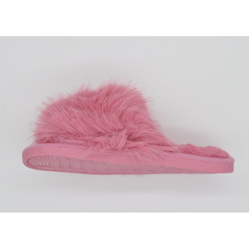 Womens Open Toe Pink Slippers with Fluffy Cuff | 36P-P