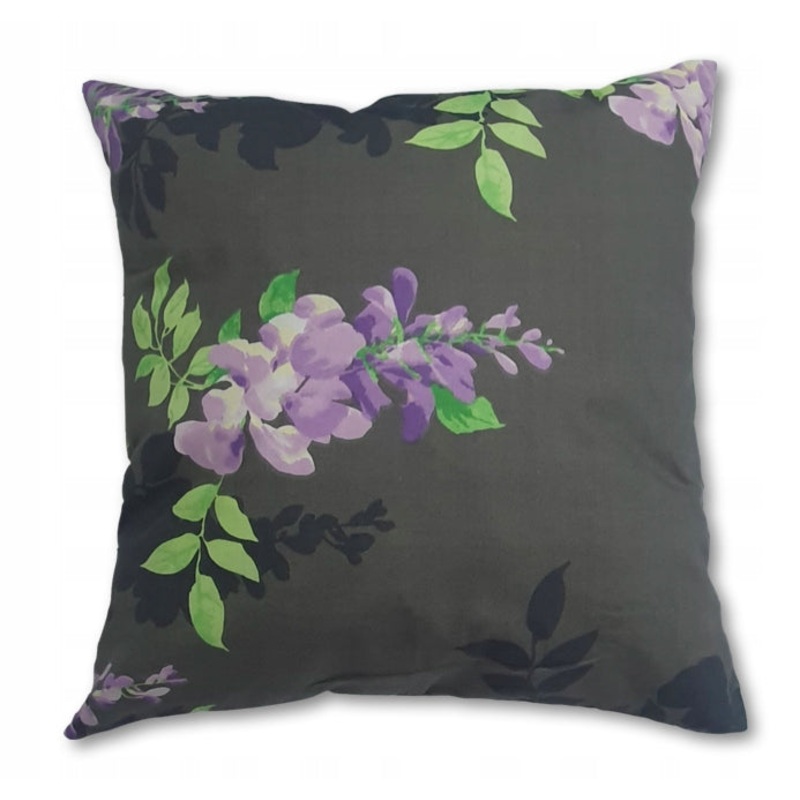 100% Cotton Dark Gray Pillowcase with Floral Pattern – Poszewka na Poduszk Jasiek | IK-19