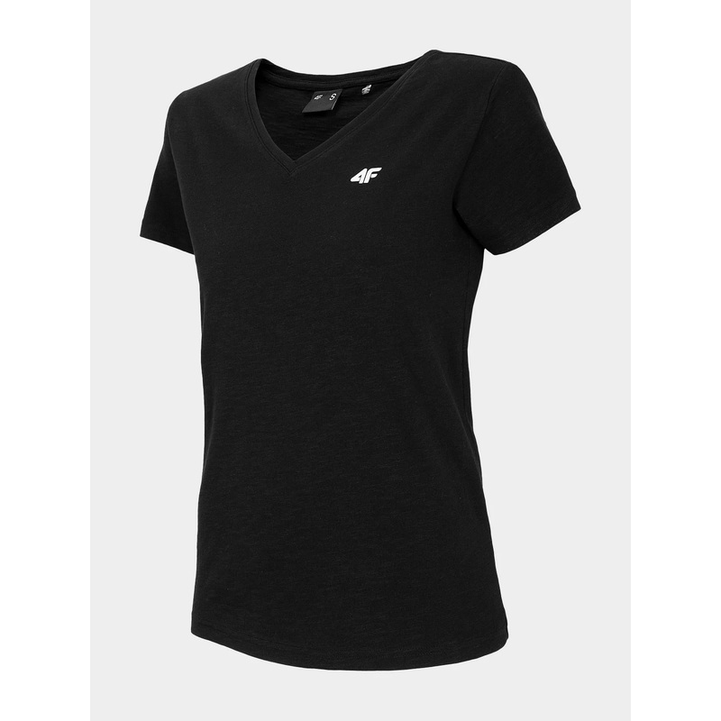 4F Womens’ Black V-neck T-shirt | TSD002-Bl