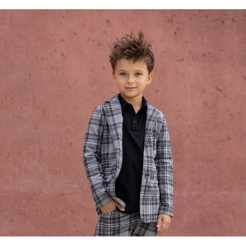 All For Kids Boys’ Gray Plaid Blazer | S-154