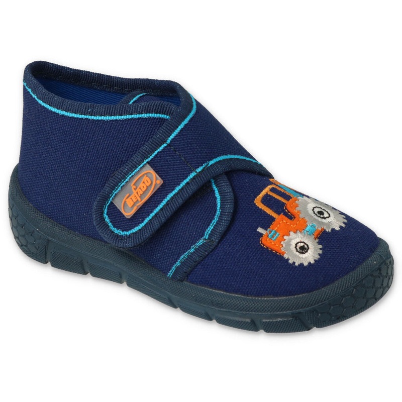 Befado Dark Blue School Slippers with Tractor Patch HONEY | 538P079