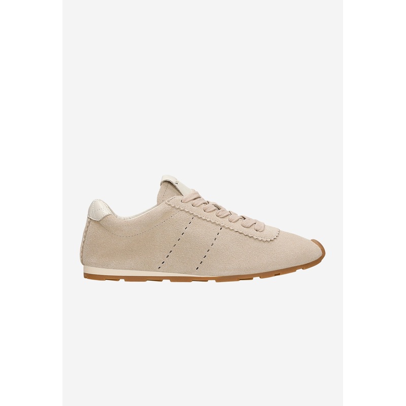 Wojas Beige Velour Leather Sneakers | 4633964