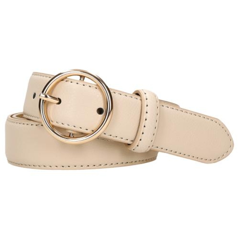 Wojas Women’s Cream Leather Belt With Round Buckle | 9303353