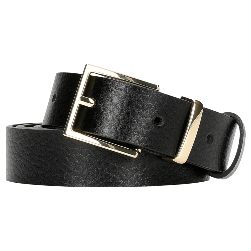 Wojas Women’s Black Leather Belt With Square Golden Buckle  | 9961-81