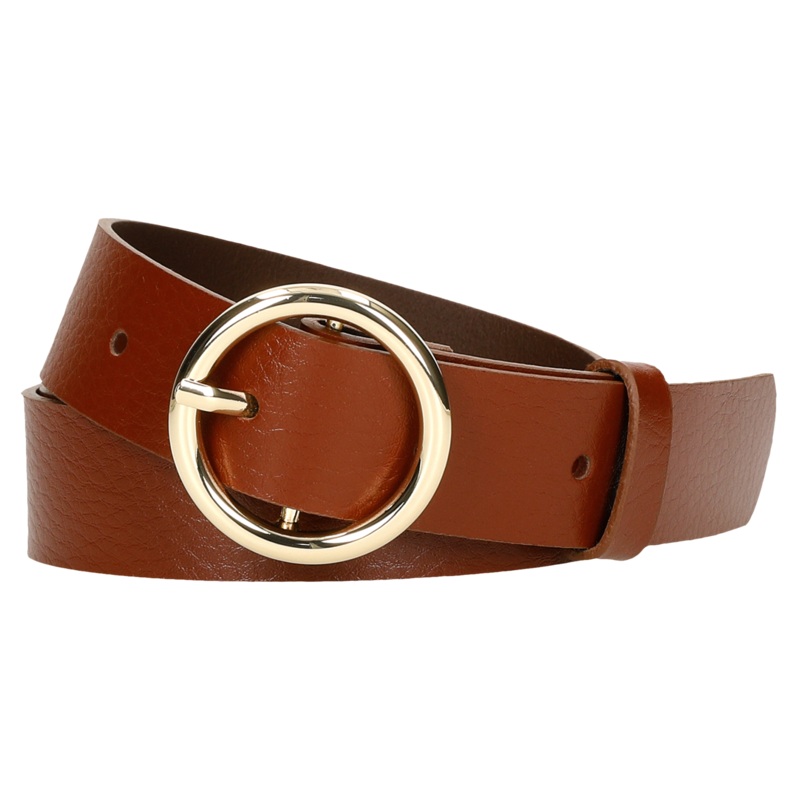 Wojas Women’s Brown Leather Belt with Golden Round Buckle | 9973-53
