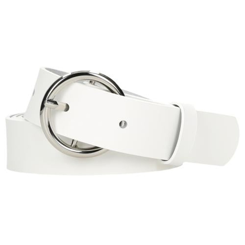 Wojas Women’s White Leather Belt With Round Buckle | 997359