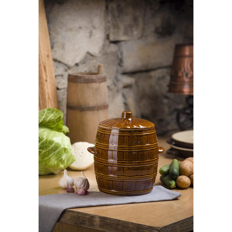 4 Liters Stoneware Pickling Crock Pot with Ruffle Lid | KR-03-4rL