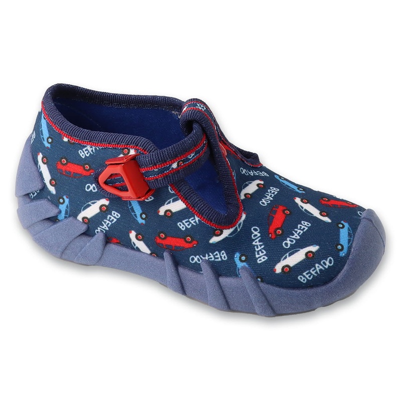 Befado Dark Blue Daycare Slippers with Cars Pattern / Sneakers SPEEDY | 110P503